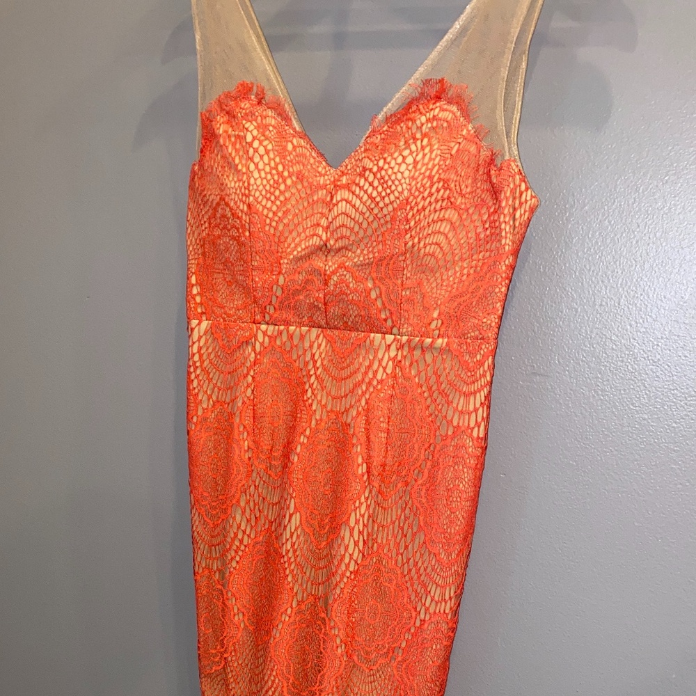 Unique Coral mesh and lace gown